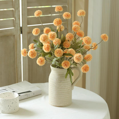Peach Artificial Flowers Pompon Mum, 5Pcs Fake Kiku Flowers Silk Small Mini Chrysanthemum Ball Faux Mum Decor for Filler DIY Bouquet Centerpieces Arrangements Shower (Peach)