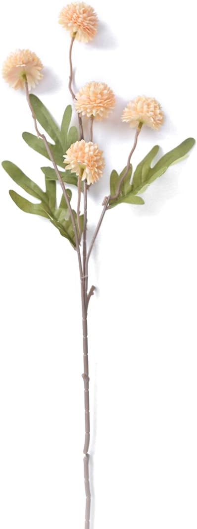 Peach Artificial Flowers Pompon Mum, 5Pcs Fake Kiku Flowers Silk Small Mini Chrysanthemum Ball Faux Mum Decor for Filler DIY Bouquet Centerpieces Arrangements Shower (Peach)