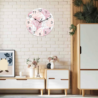 Wall Clock Coral Ocean 12" Round Silent Non-Ticking PVC Clocks Red Pink Grey Battery Operated Round Clock for Living Room Bedroom Office Kitchen Wall Decor