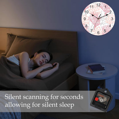 Wall Clock Coral Ocean 12" Round Silent Non-Ticking PVC Clocks Red Pink Grey Battery Operated Round Clock for Living Room Bedroom Office Kitchen Wall Decor