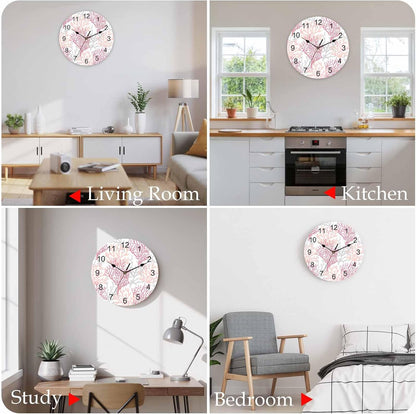 Wall Clock Coral Ocean 12" Round Silent Non-Ticking PVC Clocks Red Pink Grey Battery Operated Round Clock for Living Room Bedroom Office Kitchen Wall Decor