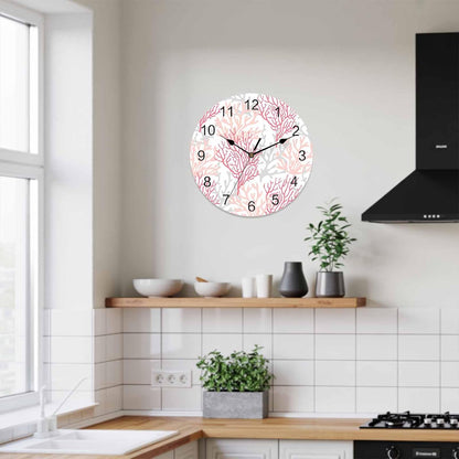 Wall Clock Coral Ocean 12" Round Silent Non-Ticking PVC Clocks Red Pink Grey Battery Operated Round Clock for Living Room Bedroom Office Kitchen Wall Decor