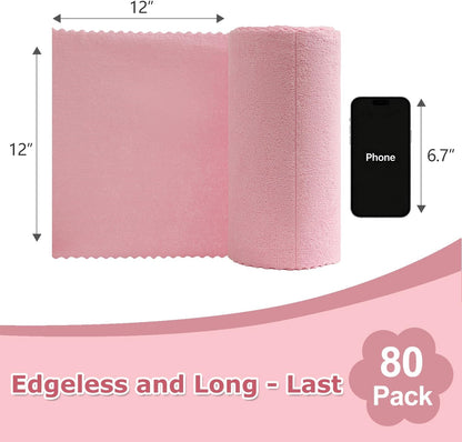 80 Pack Reusable Paper Towels Pink Microfiber Cleaning Cloth Roll 12"x12" Microfiber Towels, Tear Away Cloth for Cars,Wash Cloths,Lint Free Rags for House,Kitchen,Window,Cleaning Supplies