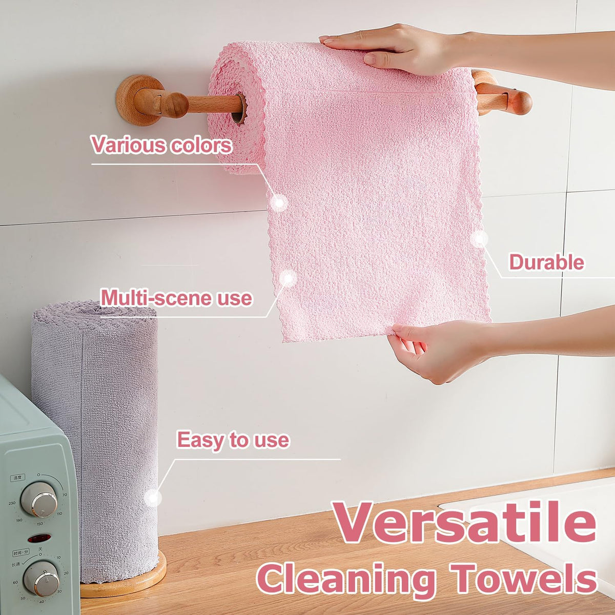 80 Pack Reusable Paper Towels Pink Microfiber Cleaning Cloth Roll 12"x12" Microfiber Towels, Tear Away Cloth for Cars,Wash Cloths,Lint Free Rags for House,Kitchen,Window,Cleaning Supplies