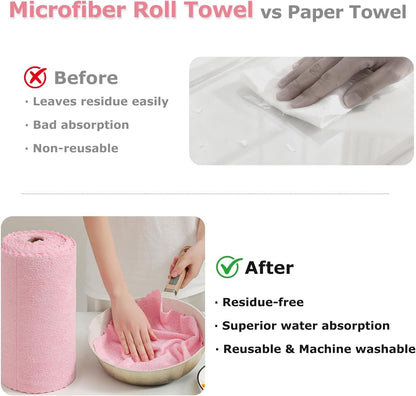 80 Pack Reusable Paper Towels Pink Microfiber Cleaning Cloth Roll 12"x12" Microfiber Towels, Tear Away Cloth for Cars,Wash Cloths,Lint Free Rags for House,Kitchen,Window,Cleaning Supplies