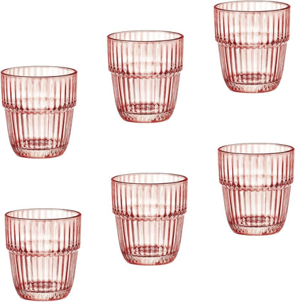 Barshine 10.38 oz. Rocks Stackable Tempered Drinking Glasses, Set of 6, Peach