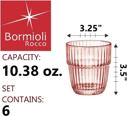 Barshine 10.38 oz. Rocks Stackable Tempered Drinking Glasses, Set of 6, Peach