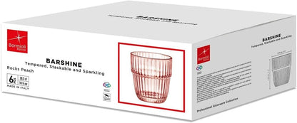 Barshine 10.38 oz. Rocks Stackable Tempered Drinking Glasses, Set of 6, Peach