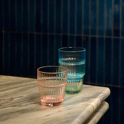 Barshine 10.38 oz. Rocks Stackable Tempered Drinking Glasses, Set of 6, Peach