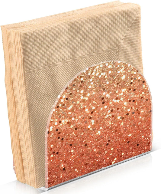 Pigsaly Napkin Holder Peach Coral Gold Flash Gradient Glitter Acrylic Napkins Holder Napkin Dispenser Clear Napkin Holder for Kitchen Table Party Guest Bathroom 2 Pack