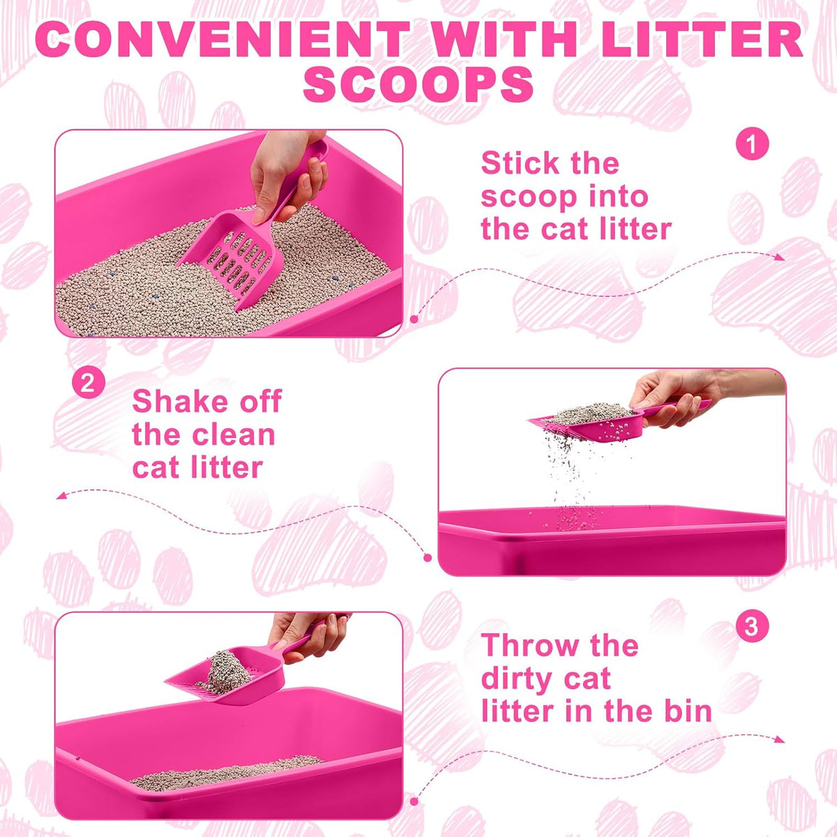 5 Pcs Open Cat Litter Box Kitten Litter Pan with 5 Scooper Medium Plastic Pet Tray Durable Nonstick Kitten Box for Indoor Pets Cats Rabbit Supply Easy to Clean, 14.6x10.6x3.4 Inch (Pink)