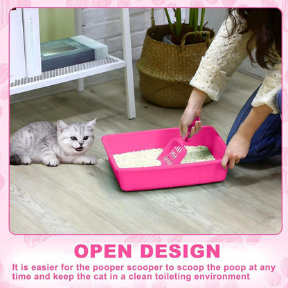5 Pcs Open Cat Litter Box Kitten Litter Pan with 5 Scooper Medium Plastic Pet Tray Durable Nonstick Kitten Box for Indoor Pets Cats Rabbit Supply Easy to Clean, 14.6x10.6x3.4 Inch (Pink)