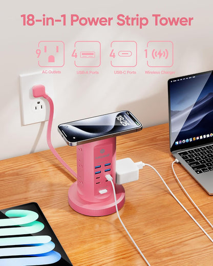 Power Strip Tower, Charging Station 9 AC Outlets 8 USB Ports