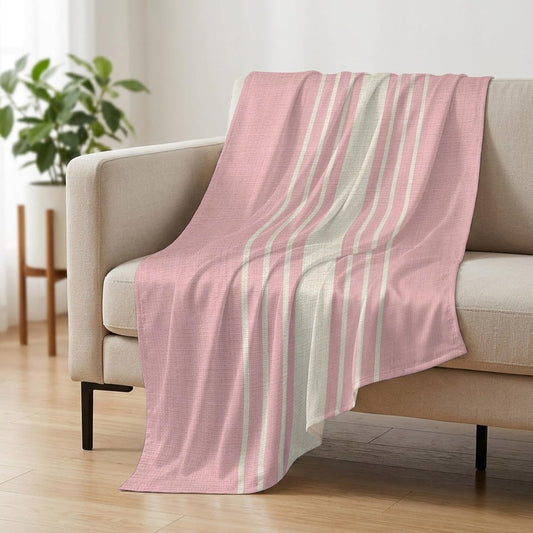 Cooling Blanket 30"x40", Modern Vintage Stripe on Linen Summer Cooling Blanket Breathable Lightweight Ice Blankets Pink Background Blankets for Night Sweats