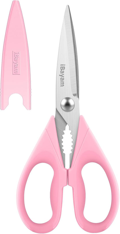 iBayam Pink Kitchen Scissors All Purpose Heavy Duty & Comfort Grip & Cover