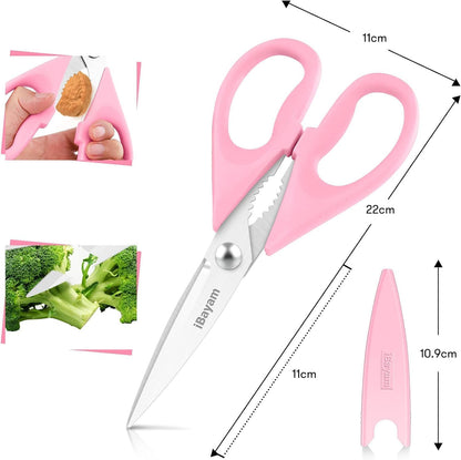 iBayam Pink Kitchen Scissors All Purpose Heavy Duty & Comfort Grip & Cover