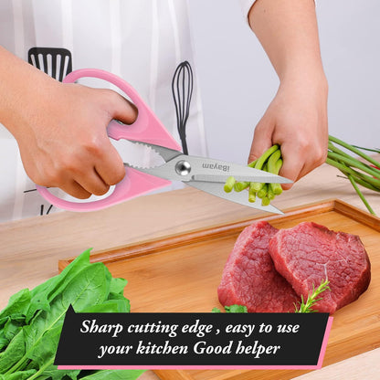 iBayam Pink Kitchen Scissors All Purpose Heavy Duty & Comfort Grip & Cover