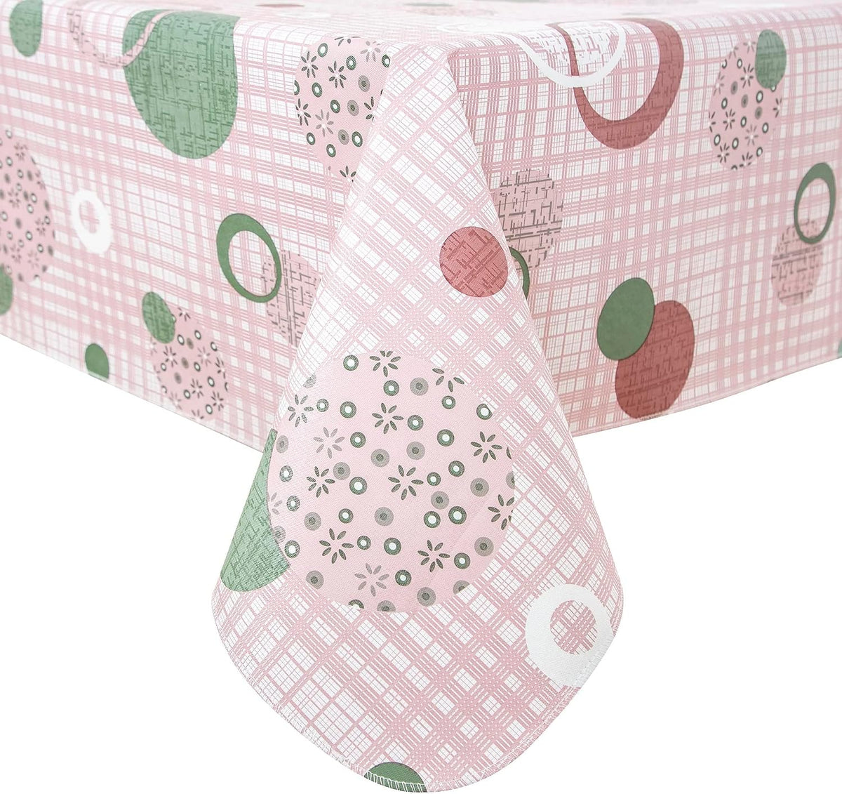 84 * 60 Inch Rectangle Tablecloth, Vinyl Tablecloth with Flannel Backing for Rectangle Tables, Spill Proof Plastic Picnic Table Cover for Dining/Camping/Indoor/Outdoor(Pink Plaid)