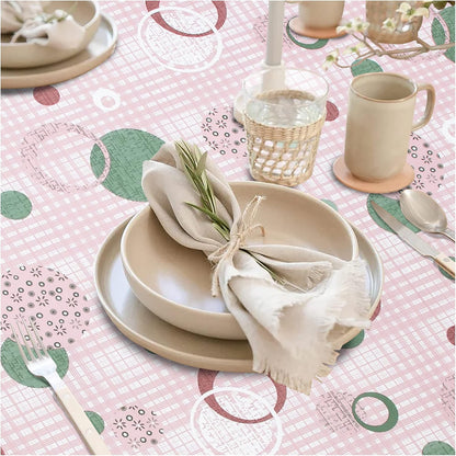 84 * 60 Inch Rectangle Tablecloth, Vinyl Tablecloth with Flannel Backing for Rectangle Tables, Spill Proof Plastic Picnic Table Cover for Dining/Camping/Indoor/Outdoor(Pink Plaid)
