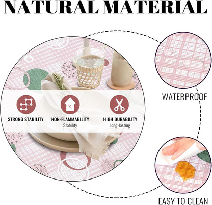 84 * 60 Inch Rectangle Tablecloth, Vinyl Tablecloth with Flannel Backing for Rectangle Tables, Spill Proof Plastic Picnic Table Cover for Dining/Camping/Indoor/Outdoor(Pink Plaid)