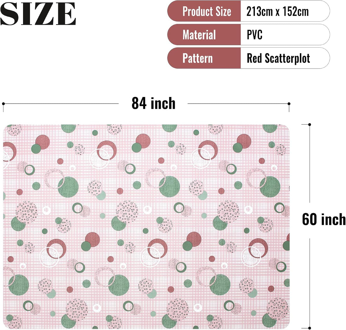 84 * 60 Inch Rectangle Tablecloth, Vinyl Tablecloth with Flannel Backing for Rectangle Tables, Spill Proof Plastic Picnic Table Cover for Dining/Camping/Indoor/Outdoor(Pink Plaid)