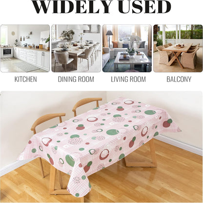 84 * 60 Inch Rectangle Tablecloth, Vinyl Tablecloth with Flannel Backing for Rectangle Tables, Spill Proof Plastic Picnic Table Cover for Dining/Camping/Indoor/Outdoor(Pink Plaid)
