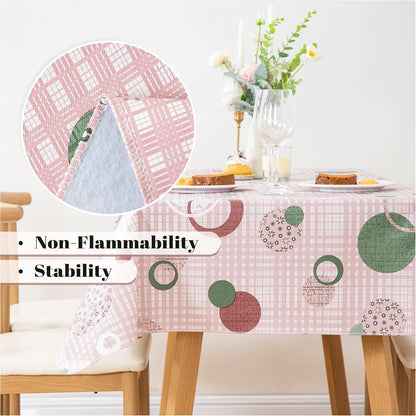 84 * 60 Inch Rectangle Tablecloth, Vinyl Tablecloth with Flannel Backing for Rectangle Tables, Spill Proof Plastic Picnic Table Cover for Dining/Camping/Indoor/Outdoor(Pink Plaid)