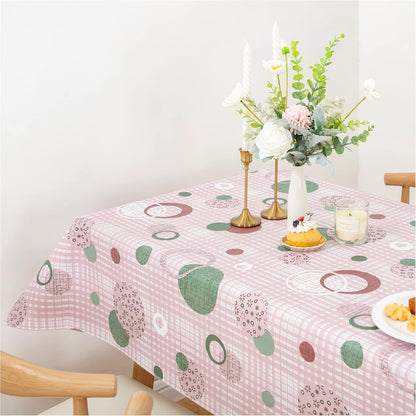 84 * 60 Inch Rectangle Tablecloth, Vinyl Tablecloth with Flannel Backing for Rectangle Tables, Spill Proof Plastic Picnic Table Cover for Dining/Camping/Indoor/Outdoor(Pink Plaid)