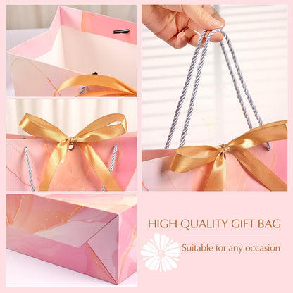 Pink Gift Bags, 2PCS 13” Large Gift Bags with Tissue Paper and Greeting Cards, Gift Bag with Handles Bow for Women Girls, Pink Gift Bags for Birthday Wedding Bridal Baby Shower Anniversaries
