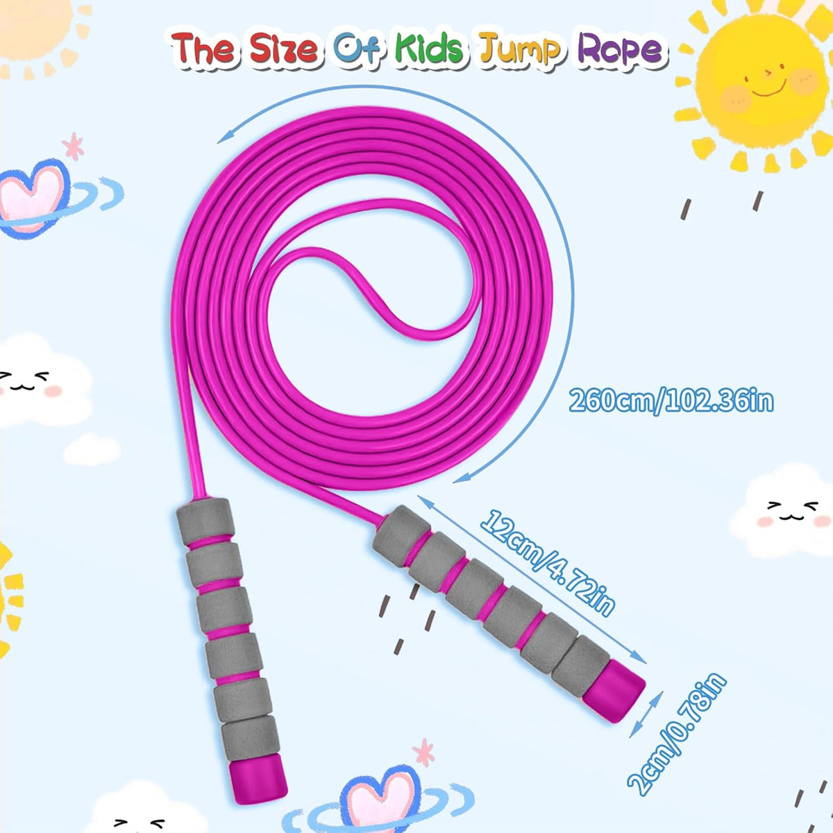 Jump Rope For Kids,Jump Rope Kids,Adjustable Soft Skipping Rope,Toddler Jump Rope With Skin-Friendly Foam Handles For Kids, Boys,Girls,Women, Men,Exercise Activity,Outdoor Fitness