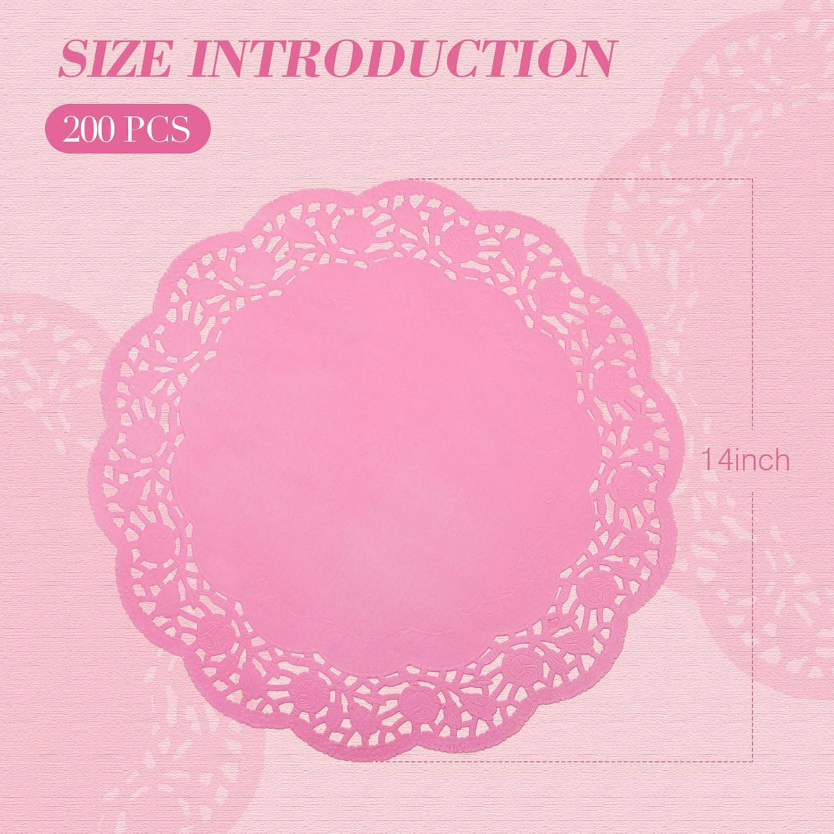 200 Pcs Lace Paper Doilies 14 Inch Round Foil Placemats, Pink