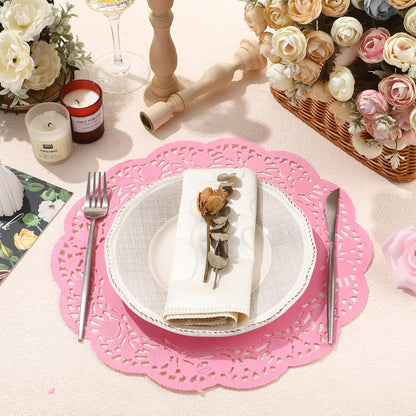 200 Pcs Lace Paper Doilies 14 Inch Round Foil Placemats, Pink