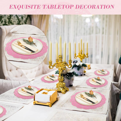 200 Pcs Lace Paper Doilies 14 Inch Round Foil Placemats, Pink