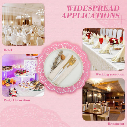 200 Pcs Lace Paper Doilies 14 Inch Round Foil Placemats, Pink