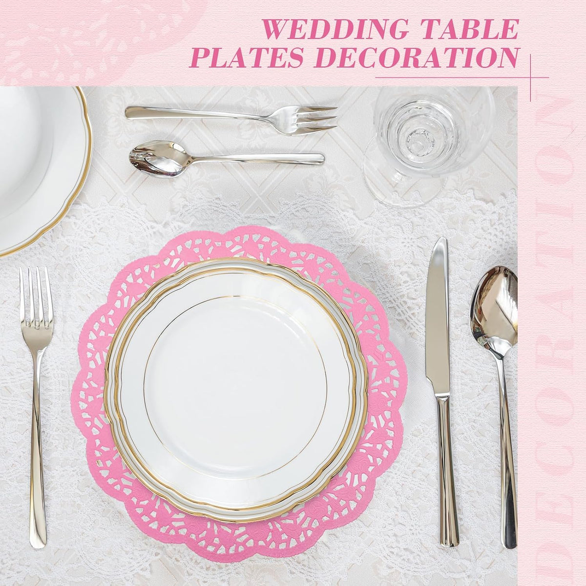 200 Pcs Lace Paper Doilies 14 Inch Round Foil Placemats, Pink