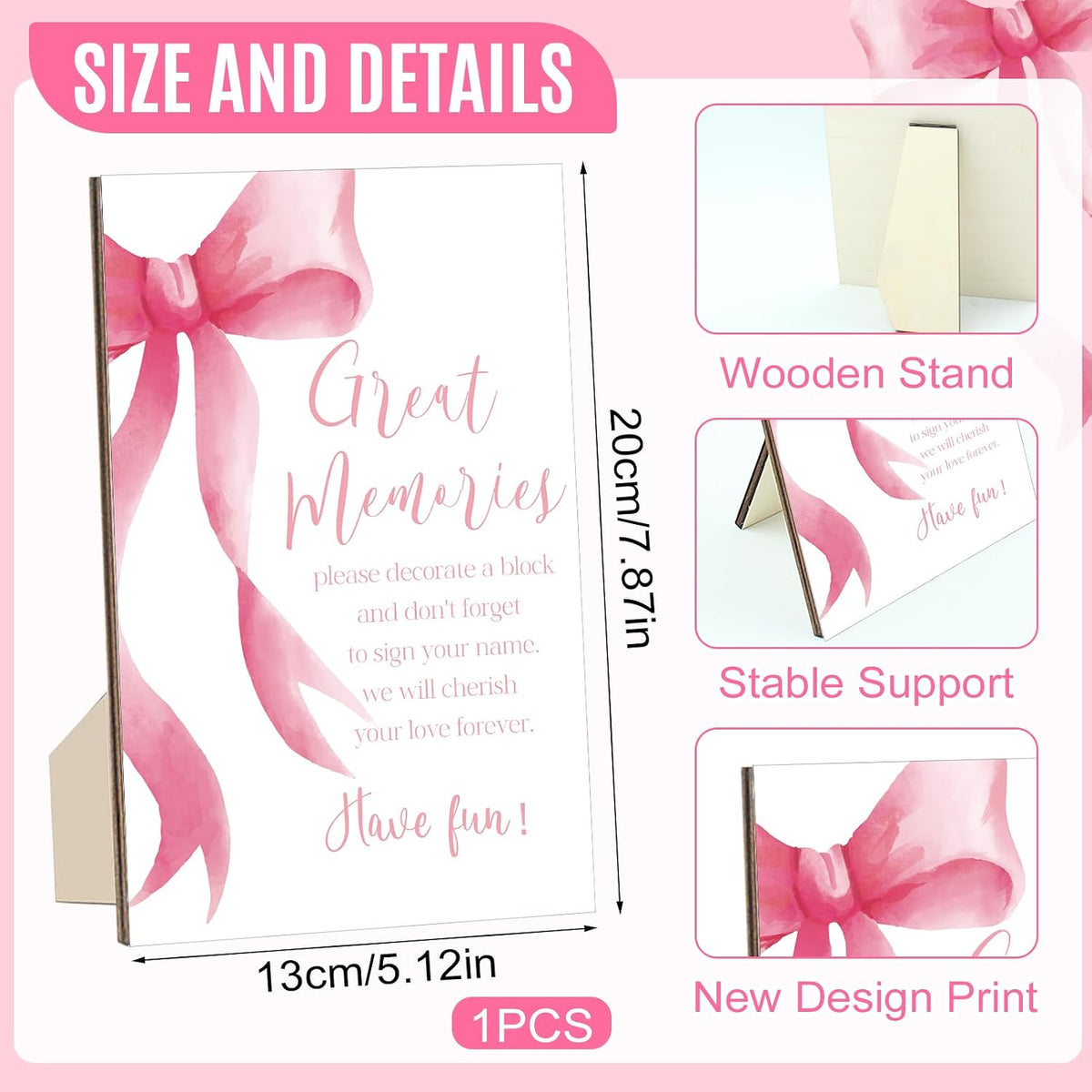 97 Pcs Pink Bow Baby Shower Games Sign Kit,Pink Bow Party Decoration,Including Game Sign 72 DIY Blank Wooden Block 24 Pen to Draw Your Idea for Baby Shower Party Game Gender Reveal Party