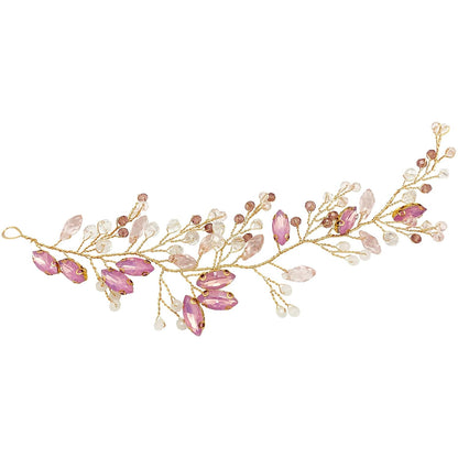 Pink Opal Crystal Headpiece Wedding Bridal Rhinestone Hair Vine Piece Accessories for Bridesmaid Women Girls Party