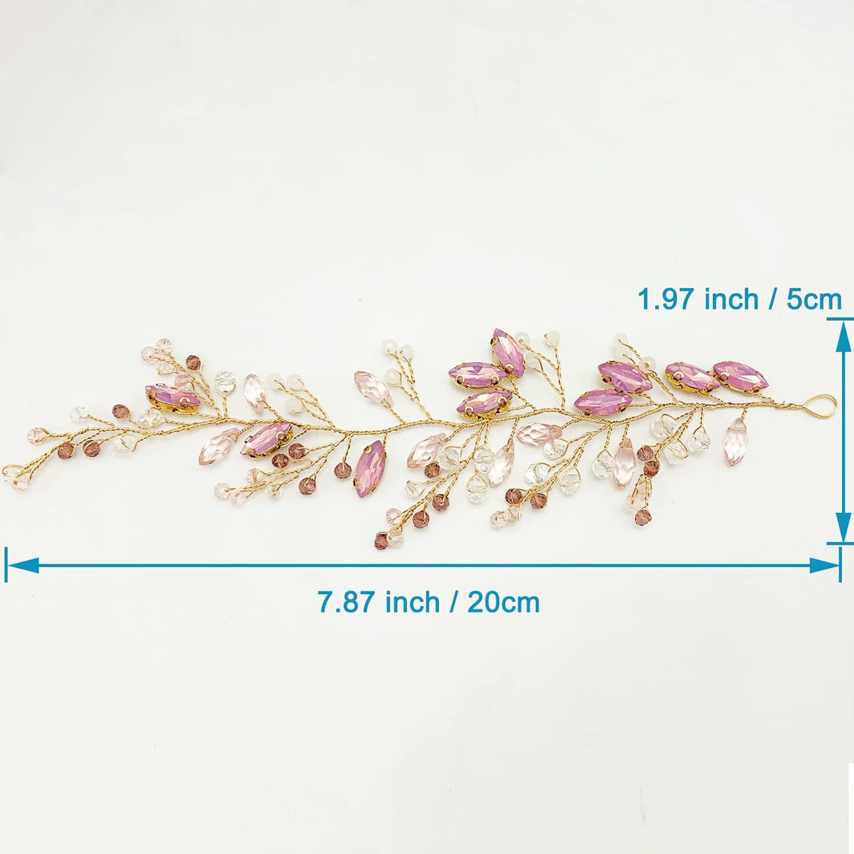 Pink Opal Crystal Headpiece Wedding Bridal Rhinestone Hair Vine Piece Accessories for Bridesmaid Women Girls Party