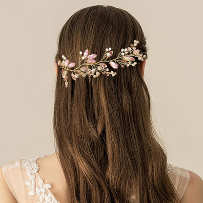 Pink Opal Crystal Headpiece Wedding Bridal Rhinestone Hair Vine Piece Accessories for Bridesmaid Women Girls Party