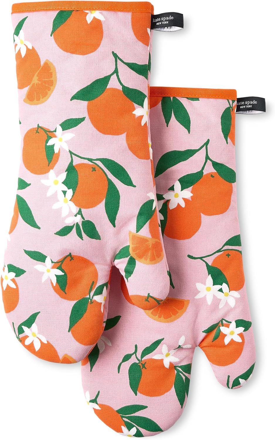 Squeeze The Day Oven Mitt 2-Pack Set, Heat Resistant, 100% Cotton, Orange/Pink, 7"x13"