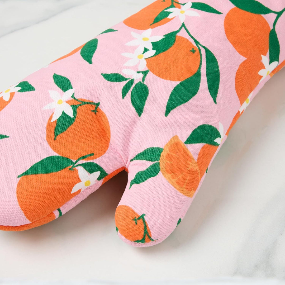 Squeeze The Day Oven Mitt 2-Pack Set, Heat Resistant, 100% Cotton, Orange/Pink, 7"x13"