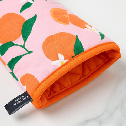 Squeeze The Day Oven Mitt 2-Pack Set, Heat Resistant, 100% Cotton, Orange/Pink, 7"x13"