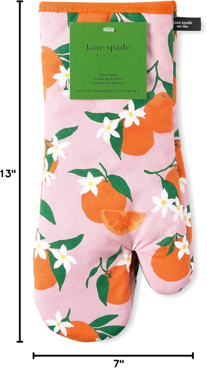 Squeeze The Day Oven Mitt 2-Pack Set, Heat Resistant, 100% Cotton, Orange/Pink, 7"x13"