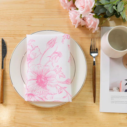 Pink Floral Cloth Napkins - 8 Pack 17" x 17" Polyester Napkins