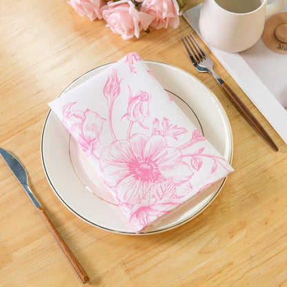Pink Floral Cloth Napkins - 8 Pack 17" x 17" Polyester Napkins