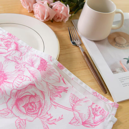 Pink Floral Cloth Napkins - 8 Pack 17" x 17" Polyester Napkins