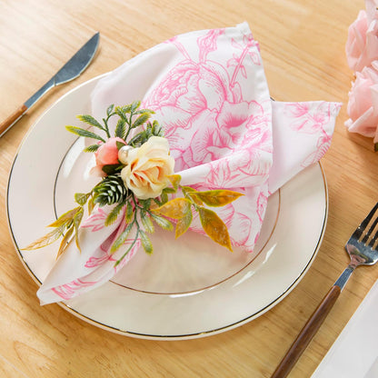 Pink Floral Cloth Napkins - 8 Pack 17" x 17" Polyester Napkins