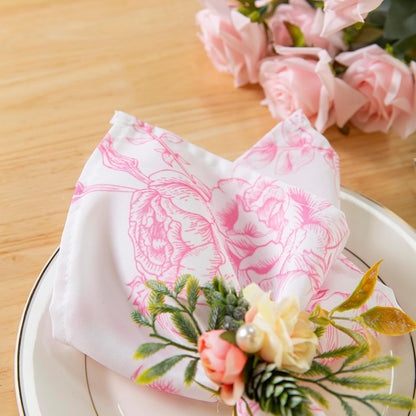 Pink Floral Cloth Napkins - 8 Pack 17" x 17" Polyester Napkins