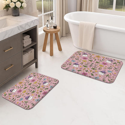 Floral Quick Dry Bath Mat, Cute Peach Flowers Pattern Absorbent Non Slip Shower Mat, Spring Memory Foam Washable Bath Rugs for Bathroom Decorative 20x32 Inch