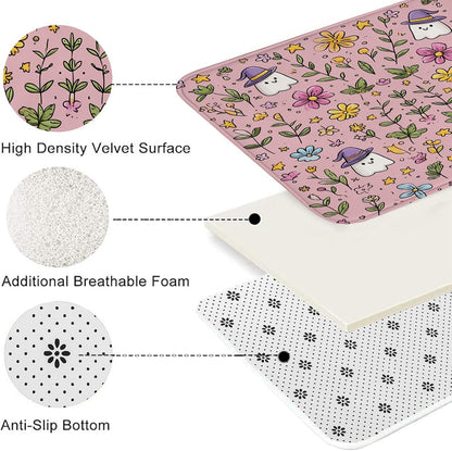 Floral Quick Dry Bath Mat, Cute Peach Flowers Pattern Absorbent Non Slip Shower Mat, Spring Memory Foam Washable Bath Rugs for Bathroom Decorative 20x32 Inch